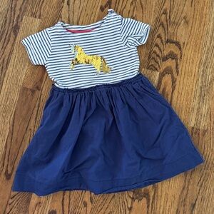 Mini Boden Sequin Unicorn Navy and Gold Striped Dress